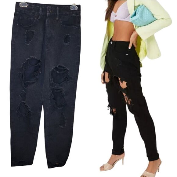 MISSGUIDEDRiot High Rise Ripped Mom petite Jeans. - Picture 2 of 13